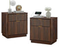 T4TREAM 23'' Fluted Nightstand Set of 2 with Charging Station, Large 2 Drawer Bedside Table, Modern End Table with Storage, Mid Century Night Stand for Bedroom Living Room, Curved Profile, Dark Walnut