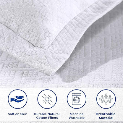 Superior 100% Cotton Basket Weave Bedspread with Shams, All-Season Premium Cotton Matelasse Jacquard Bedding, Quilted-Look Geometric Basket, Full, White
