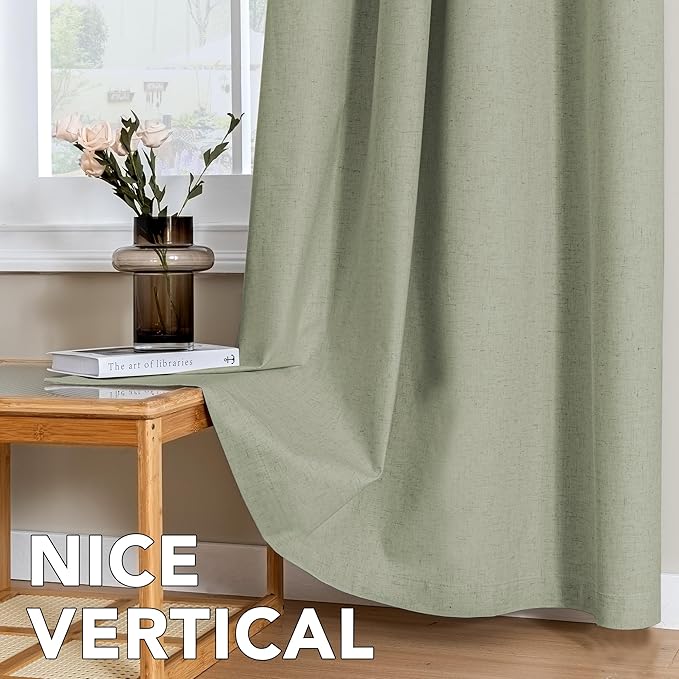 H.VERSAILTEX Linen Curtains 100% Blackout Curtains for Bedroom 102 inch Long Full Light Blocking Nature Linen Blended Window Curtains for Living Room Nickel Grommet (2 Panels, Heathered Tea)