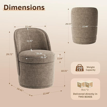 Swivel Accent Chair Set of 2, 360° Swivel Round Chair with Hidden Storage, Vanity Chairs, Modern Small Barrel Armchair for Living Room/Bedroom, Brown
