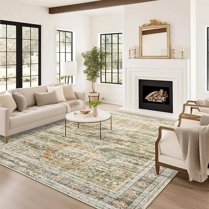 6x9 Area Rug for Living Room Washable 6x9 Non-Slip Modern Rugs for Bedroom Dinning Room Ultra-Thin Indoor Green Orange