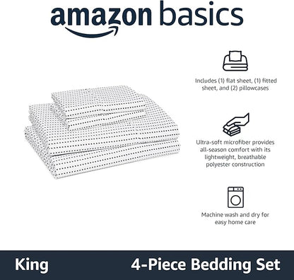 Amazon Basics Lightweight Microfiber 4-Piece Bed Sheet Set, Plum, Printed, King
