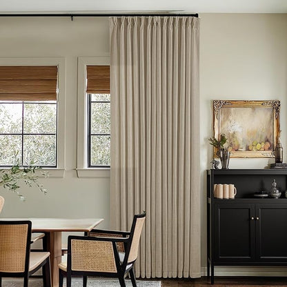 Greige 80 Inches Long Linen Curtains for Living Room Pinch Pleat Hooks for Living Room Back Tab Thick Linen Textured Pleated Drapes Light Filtering Tan Taupe Bedroom Window Curtains 80 Inch Length