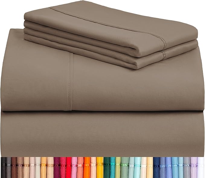 LuxClub 4 PC California King Sheet Set, Deep Pockets Wrinkle Free Cooling Bed Sheets Hotel Bedding for Women, Men, Includes 1 Fitted Sheet, 1 Flat Sheet and 2 Pillowcases-Soft Dark Khaki