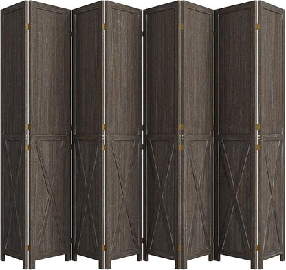 Cozy Castle Wood Room Divider, 8 Panels Folding Privacy Screen, 66.9'' Wall Divider, Barnwood Room Separator, Freestanding Partition, Temporary Wall for Decorative, Rustic Brown