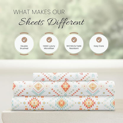 Linen Market 3 Piece Twin Bedding Sheet Set (Aztec Coral) - Sleep Better Than Ever with These Ultra-Soft & Cooling Bed Sheets for Your Twin Size Bed - Deep Pocket Fits 16" Mattress