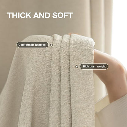 Blackout Extra Long Curtains 120 inch Length 2 Panels for Living Room, Linen-Look Textured Room Darkening Thermal Insulated Noise Reduction Farmhouse Drapes for Bedroom (W52xL120, Cream)