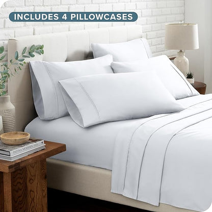 Bare Home Hotel Luxury Full XL Sheet Set, Extra Soft - 6 Piece Set - Deep Pockets - Easy Fit - Cooling & Breathable - Wrinkle, Fade, Stain Resistant - Includes 4 Pillowcases (Full XL, White)