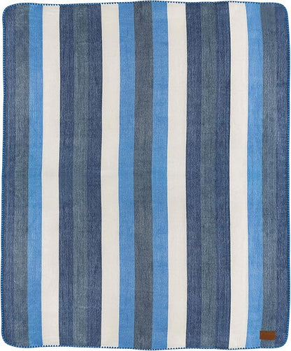 QISU Alpaca Wool Blanket Throw | Large, Beautiful, Warm, Stripe | 85 x 65 inches | Ultra-Soft, Hypoallergenic and Breathable | Non-Itchy or Scratchy Fabric (Blue White Stripe), Queen