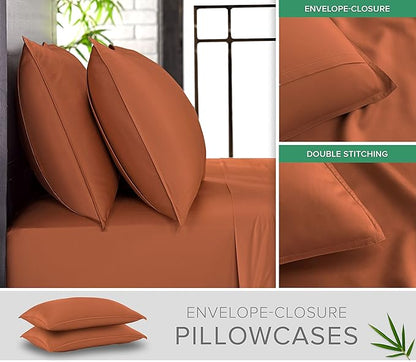 Pure Bamboo Twin Sheets, Genuine 100% Organic Viscose Derived from Bamboo Bed Sheet Set, Luxuriously Soft & Cooling, Double Stitching, 2 Year Quality Promise (Twin, Terracotta)