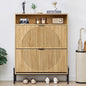 47" Fluted Large Shoe Cabinet with 4 Flip Drawers, Slim Freestanding Shoe Cabinet Organizer, Narrow Shoes Storage Rack for Entryway, 5 Sturdy Legs (All Natural-2 drawers, 9.45"D x 31.5"W x 41.93"H)
