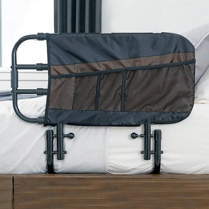 Stander EZ Adjust Bed Rail, Adjustable Senior Bedrail and Safety Assist Railing for Elderly Adults with Organizer Pouch, ASTM Safety Approved Guard-Rail, Black