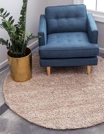 Unique Loom Solid Shag Collection Area Rug (7' 10" Round, Taupe)