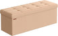 SONGMICS Mazie Collection - Storage Ottoman Bench, 43 Inches Folding Foot Rest Stool, End of Bed Bench, Easy Assembly, for Living Room, Bedroom, Entryway, Apricot Orange ULSF077O01