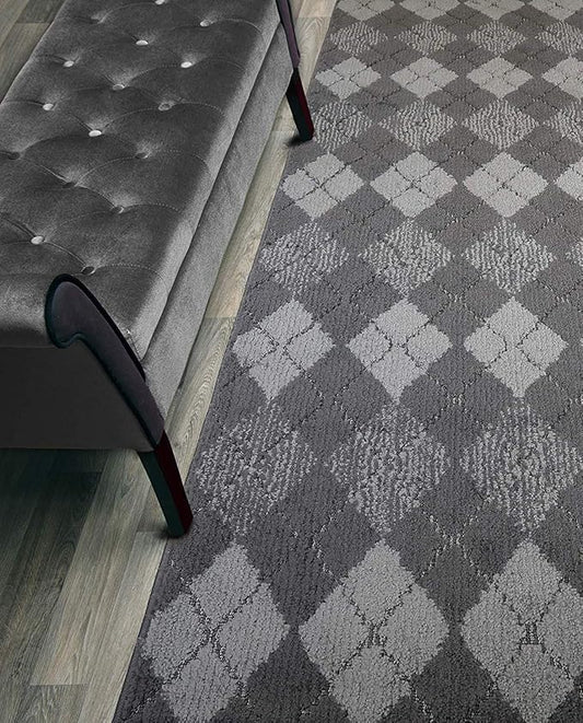 Custom Length Hallway Runner Rug,Slip Resistant,Squares Anthracite, 26 Inch X 27 feet, Sold and Priced Per Foot