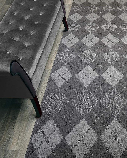 Custom Length Hallway Runner Rug,Slip Resistant,Squares Anthracite, 26 Inch X 8 feet, Sold and Priced Per Foot