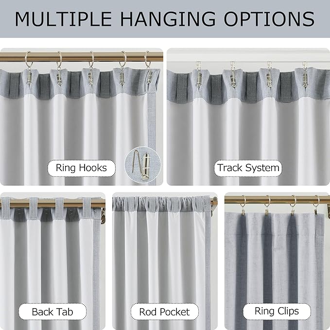 Vision Home Blue Fog Linen Full Blackout Curtains for Bedroom Living Room Darkening Soundproof Window Panels 102 inch Thermal Insulated Rod Pocket Back Tab Linen Blue Drapes 56" Wx102 Lx2