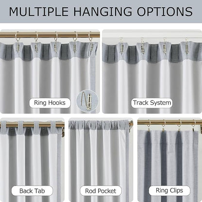 Vision Home Blue Fog Linen Full Blackout Curtains 108 inch for Bedroom Living Room Darkening Soundproof Window Panels 9FT Thermal Insulated Rod Pocket Back Tab Farmhouse Drapes 56" Wx108 Lx2
