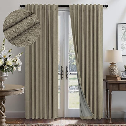 Living Room Darkening Curtains 63 Inches Long Small Bay Window Blackout Soundproof Dining Room Curtains Rustic Farmhouse Linen Dark Taupe Curtain 63 Inch Length 2 Panels Back Tab Pocket Pleated Drapes