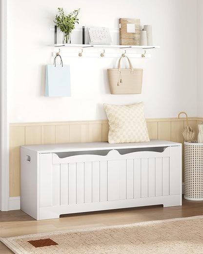 Hzuaneri 47.2" Storage Chest, Extra Large Storage Bench Trunk with 2 Hinges, Wooden Box, Lift-Top Chest Organizer, Shoe Bench for Entryway, Bedroom, Living Room, White SB28603X
