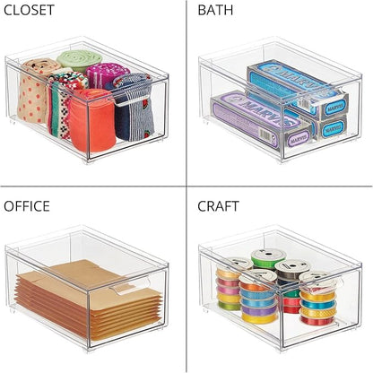 mDesign Stackable Storage Containers Box with Pull-Out Drawer - Stacking Plastic Drawers Bins for Kitchen Pantry and Cupboard, Cabinet, Counter, Island and Tables - Lumiere Collection - 2 Pack - Clear