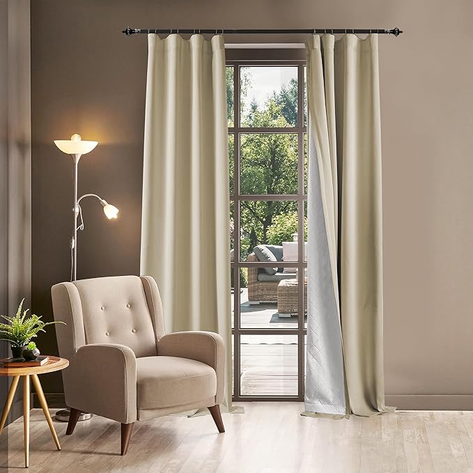 Soundproof 100% Blackout Curtains 80 inches, 3 Layers Thermal Insulated Back Tab Drapes for Door Window Nursery Divider Living Room, with Pin Hooks Beige 50x80 Inch 1 Panel