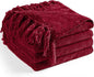 Chenille Throw Blanket for Couch 50"X 60", Soft Cozy Throws with Fringe Tassel for Bed Sofa Chair Cover, Lightweight Knitted Decorative Boho Blankets for Living Room, Red