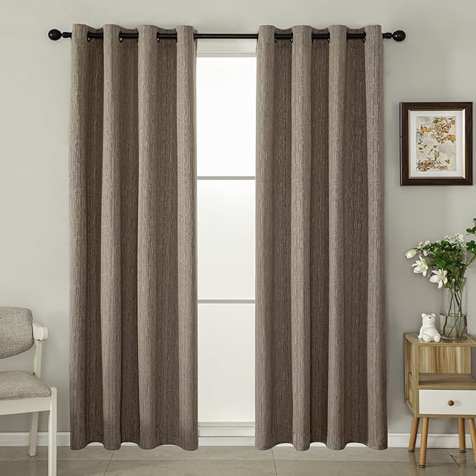 Jacquard Linen Curtains 63 inch Length 2 Panels Thick Faux Linen Blended Window Drapes Burlap Textured Curtains with Grommet for Living Room Bedroom Farmhouse (42x63 Dark Coffee) Natural