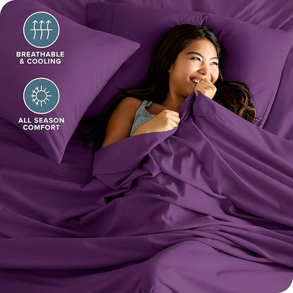 Bare Home Hotel Luxury Full Sheet Set, Extra Soft - 6 Piece Set - Deep Pockets - Easy Fit - Cooling & Breathable - Wrinkle, Fade, Stain Resistant - Includes 4 Pillowcases (Full, Plum)