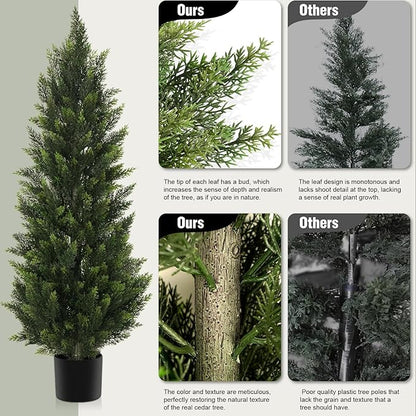 Outdoor Artificial Cedar Topiary Tree, Faux Evergreen Shrubs for Front Porch Decor, Lifelike Fake Bushes Plants for Home Living Room Front Door Decor (2, 4ft)