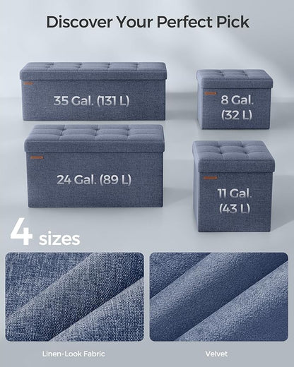 SONGMICS MAZIE Collection - 43 Inches Folding Storage Ottoman Bench, Ottoman Foot Rest, End of Bed Bench, Storage Chest, Load 660 lb, for Living Room, Bedroom, Entryway, Misty Blue ULSF077Q01
