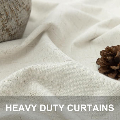 Cream Linen Black Out Curtains 70 Inches Extra Wide for Living Room 2 Panels Back Tab Pocket Pleated Ivory Blackout Bedroom for 72 Inches Window Curtain 84 Inch Long Thermal Room Darkening Heavy Drape
