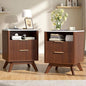 Modern Nightstand Set of 2, Side Table with Charging Station,Bedside Tables with Drawer, Mid-Century End Tables for Bedroom, Sturdy Storage Side Tables,Walnut
