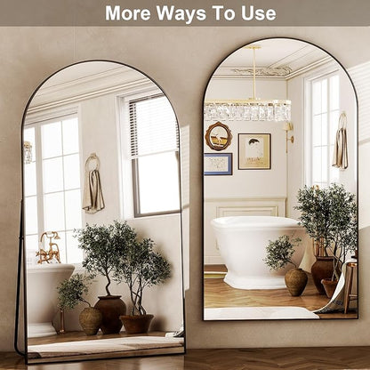 HARRITPURE 86x46 inch Full Length Mirror - Oversized Arched Mirror Aluminum Frame Full Body Floor Mirror with Stand for Living Room,Bedroom,Cloakroom,Black