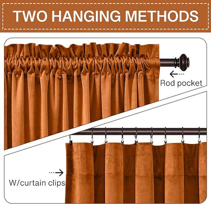 StangH Pumpkin Orange Curtains Velvet 96 inches for Living Room, Elegant Retro Home Decoration Thermal Insulated Light Blocking Sliding Door Curtains for Dining Room, W52 x L96, 2 Panels