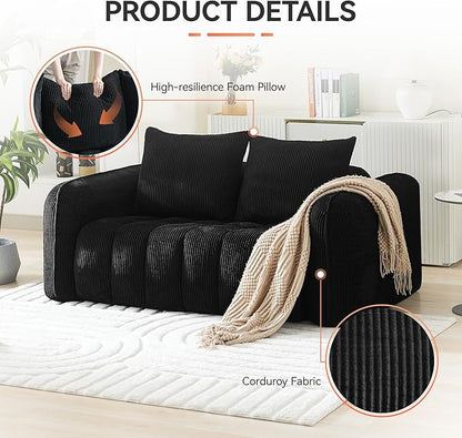 Boneless Living Room Sets, Modern Upholstered Loveseat with 2 Signle Sofa Chairs, Comfy Deep Seat Cloud Sofa Couch Sets for Living Room, Corduroy Black