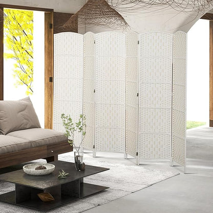 HOMCOM Room Divider, 6 Panel Folding Privacy Screen, 6FT Tall Portable Wicker Weave Partition Wall Divider for Bedroom, Home Office, White