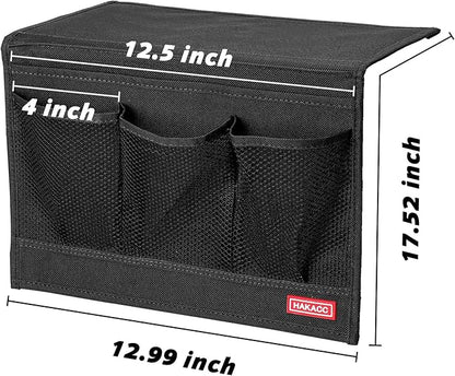 HAKACC Bedside Storage Organizer with Pockets，Bedside Caddy,Remote Control Holder Armchair Couch Caddy Sofa Armrest Bag，bed accessories,Black