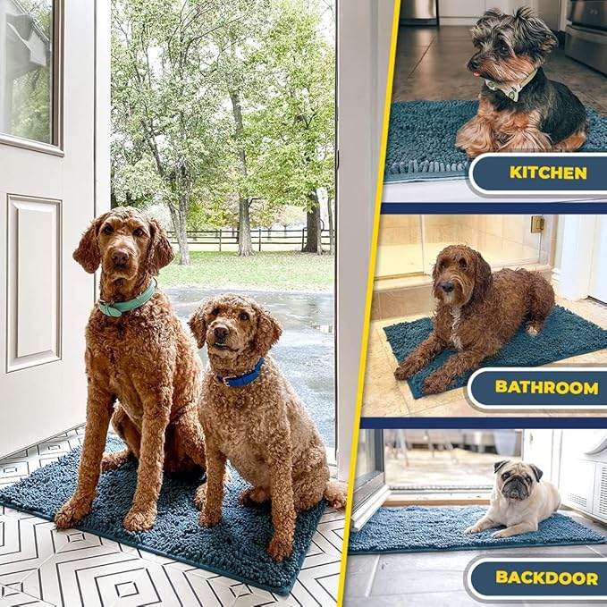 Muddy Mat® | Super Absorbent Door Mat Indoor, Microfiber Quick Dry Chenille Entryway Rug, Non-Slip Front Door Mat, Indoor Mats for Entryway, Machine Washable Pet Rug, Atlantic Blue 59"x24"