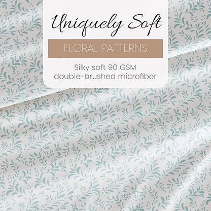 Linen Market Double-Brushed Patterned Microfiber California King Sheet Set 4 Piece – Oeko-TEX Certified Ultra Soft & Wrinkle-Free - 16" Deep Pocket Sheets Easy Care Cal-King Size - Vines Light Blue