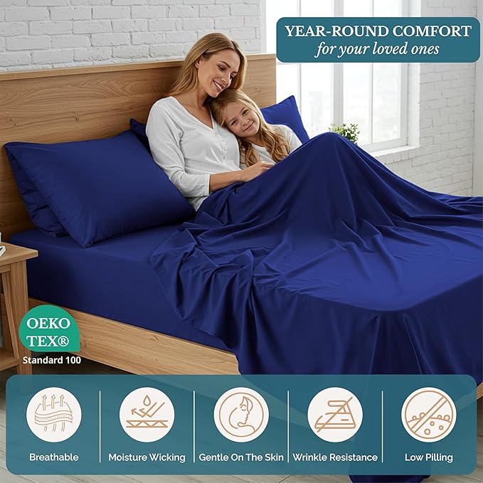 Casa Platino Twin XL Pre Washed Twin XL Sheet Set - Ultra Soft & Breathable Bed Sheets, Brushed Microfiber, Fade Resistant, Twin XL Size Bed Sheet Set with Deep Pockets - Navy Blue
