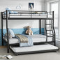 Full XL Over Queen Bunk Bed with Trundle, Heavy-Duty Metal Bunk Bed w/Full-Length Guardrail & EVA Padded Ladder, Convertible to 3 Separate Beds for Adults, Teens, Noise-Free, Black