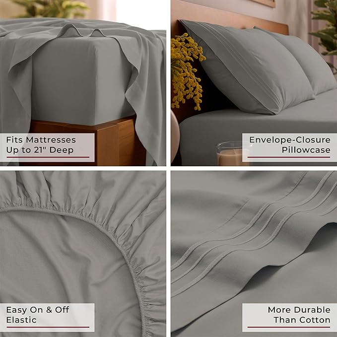 Mellanni King Sheet Set - 6-Piece Iconic Collection Bedding, (Including 4 Pillowcases), 21-Inch Extra Deep Pocket, Easy Care, Ultra Soft, Cooling Sheets, Brushed Microfiber - Taupe