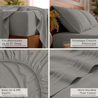 Mellanni King Sheet Set - 6-Piece Iconic Collection Bedding, (Including 4 Pillowcases), 21-Inch Extra Deep Pocket, Easy Care, Ultra Soft, Cooling Sheets, Brushed Microfiber - Taupe