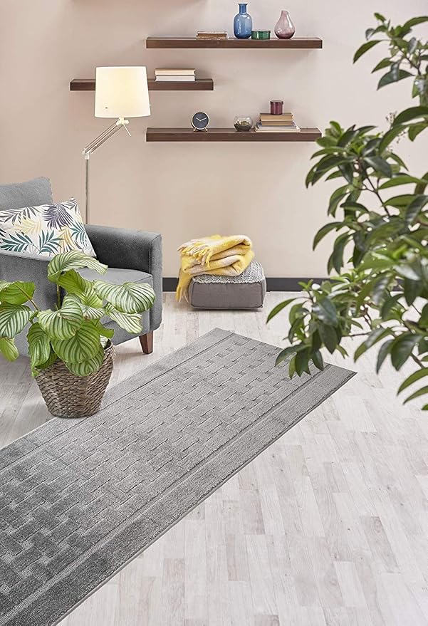 Non Slip Washable Carpet Runner Rug with Rubber Backing, Custom Floor Mat for Kitchen Hallway Stairs Bedroom Bathroom Entry, Grey, Your Choice of Length, 26 Inch X 31 feet