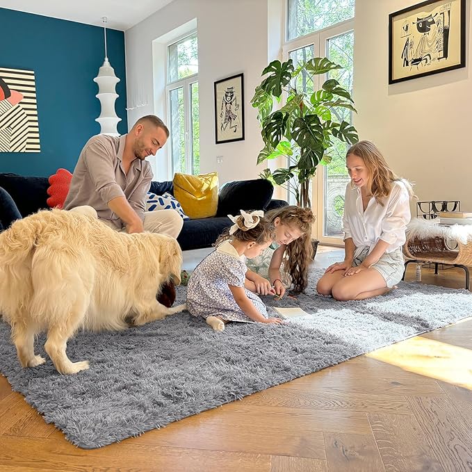 OLANLY 5x8 Machine Washable Large Area Rugs for Living Room, Bedroom, Soft Fluffy Shaggy Bedside Rug, Indoor Floor Carpet for Kids Girls and Boys, Dorms, Nursery, Home Decor Aesthetic, Light Grey