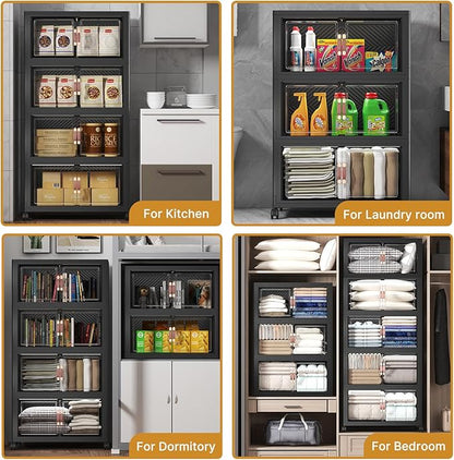 Extra Large Stackable Storage Bins with Lids & Wheels, Foldable Plastic Storage Bins (Dark, 440QT-55QT/30GAL*8Pack)