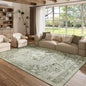 8×10 Machine Washable Rug for Living Room, Boho Vintage 8×10 Area Rug，Distressed Accent Low Pile Ultra Soft Large Carpet for Bedroom Bathroom Dining Room, Floral/Green