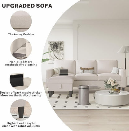 ZeeFu Sectional and Sofa Couches for Living Room - 78'' 3 Seater L-Shaped Modular Couch with Storage Ottoman - Modern Velevt Fabric Upholstered Sofa Set for Small Space Apartment Office