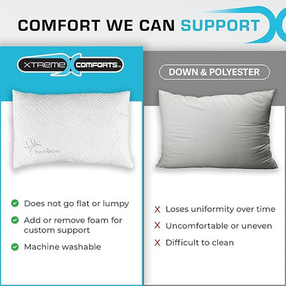 Xtreme Comforts 2-Pack Pillows for Sleeping Made in The USA Sleep Adjustable King Memory Foam Pillow for Side, Back & Stomach Sleepers w/Removable Cooling Zipper Cover